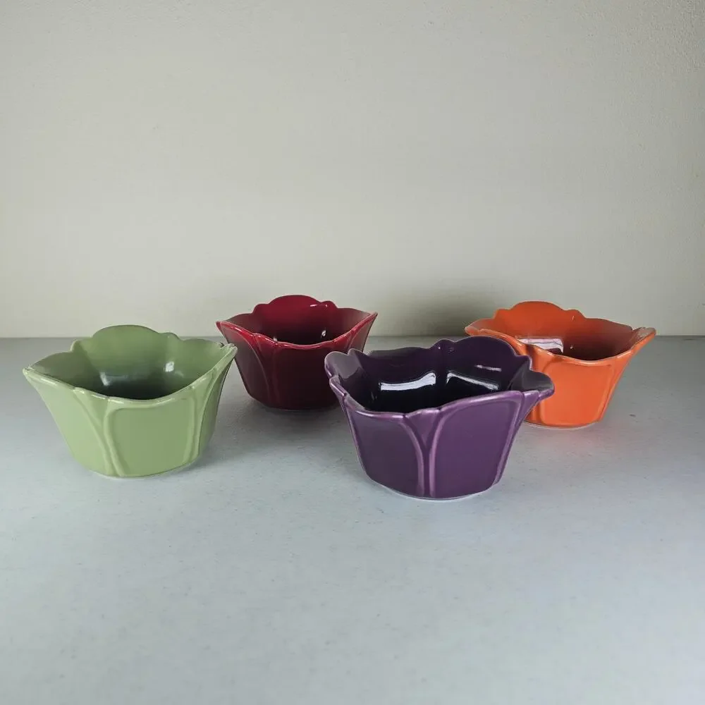 Set Of 4 Pier 1 Ceramic Lotus Flower Shaped Bowls